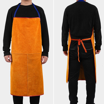 者也 牛皮电焊作业防护围裙耐磨耐高温防火花飞溅围腰 橘色（均码）