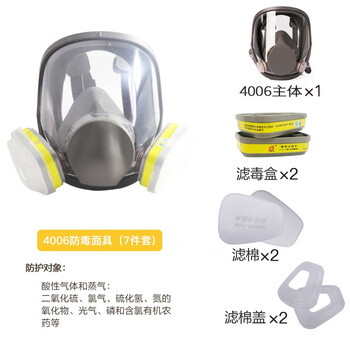 普达 防毒全面具 防酸性气体有机农药 面具+P-E-1滤毒盒+KN95滤棉+压盖7件套