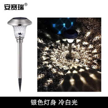 安赛瑞 太阳能草坪灯 户外庭院景观花园装饰防水地插灯 2个装不锈钢银色 冷白 766018