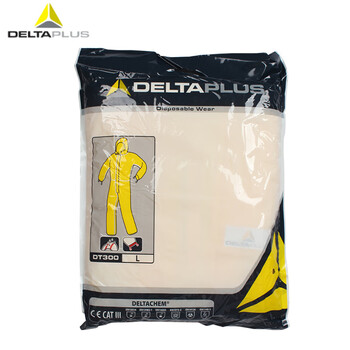 代尔塔(Deltaplus)406030限次3级带弹性兜帽无纺布连体防化服DT300定做不含鞋套及手套 黄色XL