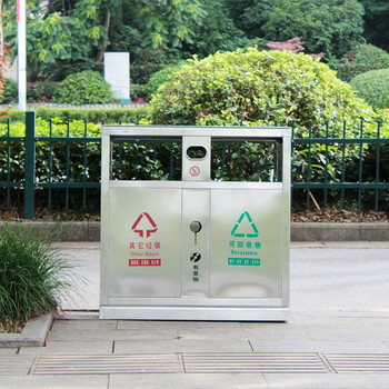 伏兴 不锈钢两分类垃圾桶 户外垃圾桶环卫分类双筒垃圾箱果皮箱定做 2个起订 不锈钢喷塑95*38*98cm