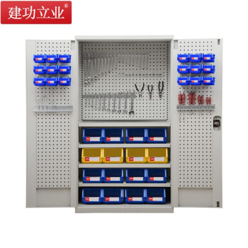 建功立业 置物柜 重型工具柜双开门多功能汽修五金工具箱物料柜 三挂板四层板可调节 211920灰色