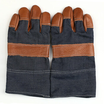 者也（ZYE）海员手套牛仔布短款耐磨焊工手套短皮氩弧焊焊接手套牛皮电焊手套（颜色随机发） 100双