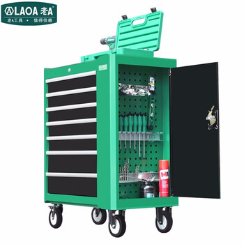 老A LAOA LA119007工具柜存储柜收纳柜移动工位柜维修工具车重型七层抽屉侧门带挂板工具柜绿色-量大可定制