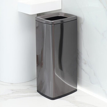 迪恩斯（DEANS）不锈钢垃圾桶公共厕所卫生间大号商用办公室厨房无盖直投方桶果皮桶洗手间擦手纸垃圾桶黑金30升