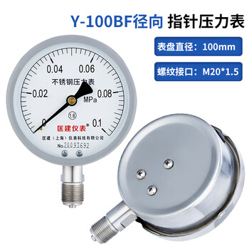 匡建仪表（CONJANT）Y-100BF 304不锈钢压力表 防腐耐高温抗酸碱 0-0.1mpa 表盘10厘米