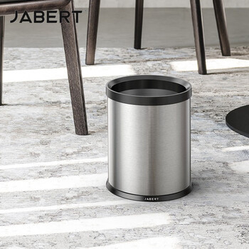 嘉佰特JABERT 不锈钢垃圾桶 厨房酒店卫生间无盖压圈商用立式 10L不锈钢拉丝 700851