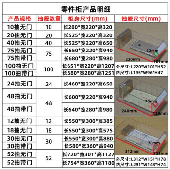 鸣固 零件柜100抽无门蓝色抽屉式收纳箱工具柜 651*220*1207mm