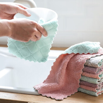 工霸（GONGBA）双面双色珊瑚绒洗碗巾 鱼鳞抹布 25CM*25CM 颜色随机 散装 1条