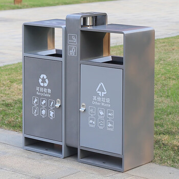 兰诗 LAUTEE CY-317 户外分类垃圾桶垃圾箱街道环保果皮箱灭烟灰桶 银灰色不锈钢