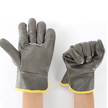 者也 短款牛皮焊工电焊手套加厚牛皮搬运耐磨劳保防护手套 深色系颜色随机发 1双