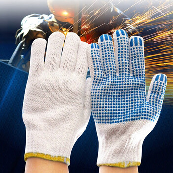 者也（ZYE）尼龙劳保点胶手套 点珠加厚棉纱手套点塑防滑棉线劳防手套 棉纱款蓝色点胶GYZ600 120双