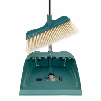 兰诗（LAUTEE）H2-022 不锈钢细丝软毛扫把簸箕套装 办公室扫把套装 深绿