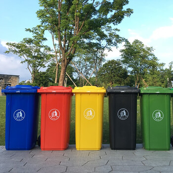 JN JIENBANGONG 垃圾桶 大号带盖户外分类垃圾桶240升掀盖加厚挂车垃圾桶 绿色厨余垃圾