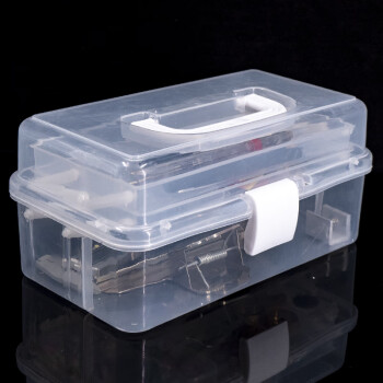 海斯迪克 HKCL-829 手提三层多功能收纳盒便携式翻盖塑料储物箱 白色27.5*16*13cm