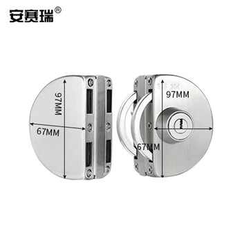 安赛瑞 玻璃门锁 免开孔304不锈钢双门双开移门防盗锁具玻璃锁 半圆-双开门-带反锁【801】 460090