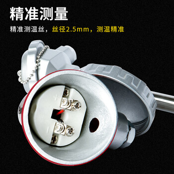 匡建仪表PT-100热电阻温度计 高精度铠装K型热电偶 wzp-130/230温度计传感器 直径6mm插深100mm【螺纹安装】
