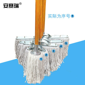 安赛瑞 木杆拖把 老式墩布尘推棉线拖把 圆头可悬挂拖把 工厂物业吸水拖布 白700572