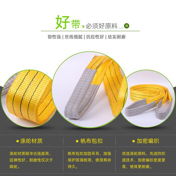 链工国标起重扁平吊装带拖车吊绳吊具扁平工业带双扣行车吊绳吊车布带2T吨3米