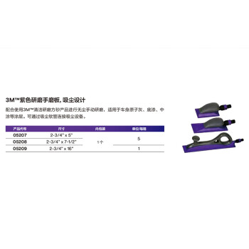 3M 手刨  砂纸手推板  手托 PN05208 紫色干磨中刨 70MM X 198MM   1个装