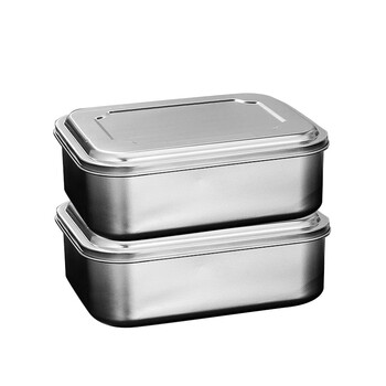 元汗698 304不锈钢饭盒 长18cm宽14.5cm高5.9cm 1个 长方形带盖便当盒分隔快餐盒
