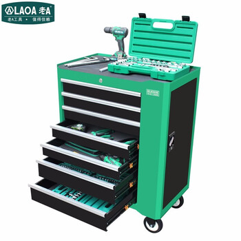 老A LAOA LA119007工具柜存储柜收纳柜移动工位柜维修工具车重型七层抽屉侧门带挂板工具柜绿色-量大可定制