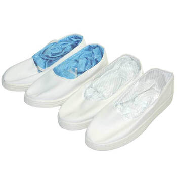 者也 高筒防静电工作鞋 1双 白色条纹导电绸无尘车间净化洁净室劳保鞋 40码