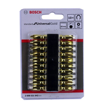 博世（BOSCH）双头十字批头起子头电动螺丝刀批头 风批嘴带磁性螺丝批头PH2/65mm 金色（10支装）
