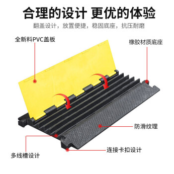 百舸 线槽减速带 橡胶线槽板过线槽护线压线板室外内电缆保护槽 PVC盖板单线槽1000*220*32mm