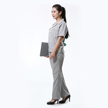 圣迪美依 工作服套装男夏季薄款汽修劳保服工衣工装工服 浅灰2010短袖 160/S