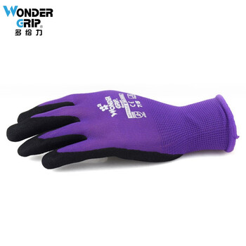 多给力（Wonder Grip）WG500G薄款丁腈浸胶手套 耐磨防滑 紫色 M码 6双