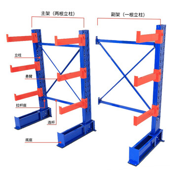 时通悬臂式重型仓储货架仓库厂房货架定做悬臂双面1800*600*2000三层主架单层500KG
