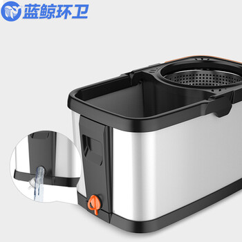 蓝鲸环卫 不锈钢盘+2个头 双驱动免手洗拖把桶加厚带轮不锈钢金属篮旋转拖把拖布桶LJHW-9079