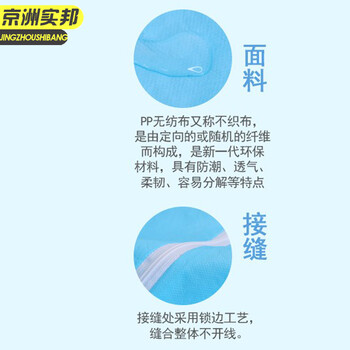 京洲实邦 SF浅蓝加厚防水有帽有脚套 XXL一次性防护服连体带帽防尘工作服JZSB-9183