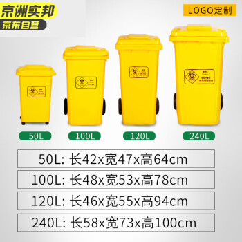 京洲实邦 120L带轮 医疗废物垃圾桶医疗周转箱黄色诊所医脚踏式废弃物锐利器盒 JZ-LJT10010