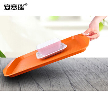 安赛瑞 塑料存储托盘 长方形餐具托盘 (10个装）商用餐厅食堂酒店存储盘 送餐托盘 橘色带耳 26756