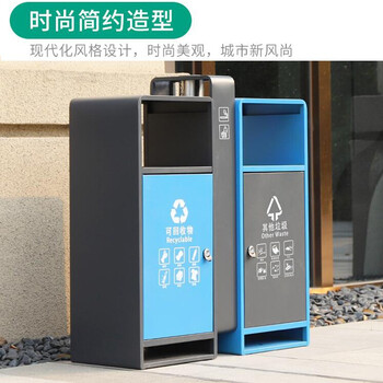 迪恩斯（DEANS）垃圾分类垃圾桶户外两分类环保垃圾箱直投方桶室外小区街道环卫公园工业园区广场大号商用果皮箱 蓝灰色镀锌板
