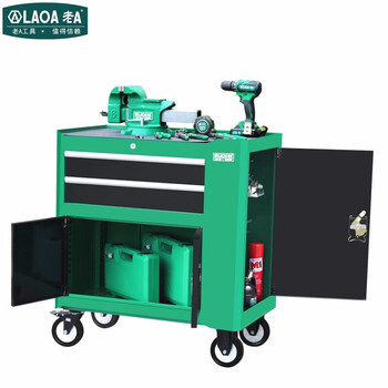 老A LAOA LA119220工具柜存储柜收纳柜移动工位柜维修工具车重型二层抽屉双开门侧门带挂板绿色-量大可定制