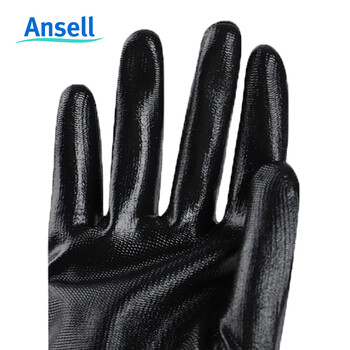 安思尔（Ansell）48-128 丁腈涂层手掌浸胶手套劳保手套 涤纶衬里 8码/M码 12副/打