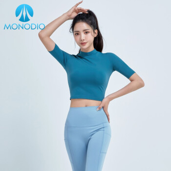 monodio韩国进口高端瑜伽服女紧身短袖t恤健身服短款露脐上衣专业透气