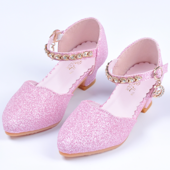 y2020新款儿童水晶公主鞋韩版水钻百搭单鞋女童高跟皮鞋时尚演出鞋鸟