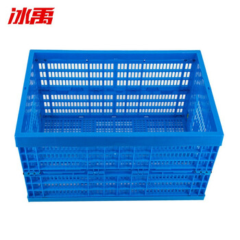 冰禹 BY-3038 塑料折叠周转筐 蓝色加厚塑胶可带盖塑料筐 600*400*360mm（无盖）