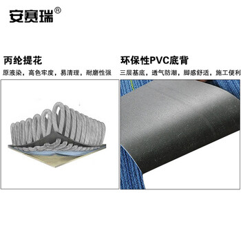 安赛瑞 办公室拼接地垫 商用写字楼酒店长条防滑地毯 25×100cm PVC拼接地垫 深蓝条纹 710500