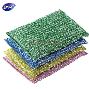 妙洁彩条金柔百洁布4片洗碗海绵擦刷锅神器类钢丝球厨房丝瓜络瓤