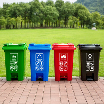 益美得 塑料脚踏分类垃圾桶大号脚踩垃圾箱果皮桶带盖 不带轮60L绿色（厨余垃圾）