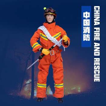 16中国消防员模型消防员人偶消防救援兵人玩具抢险救援套装30厘米