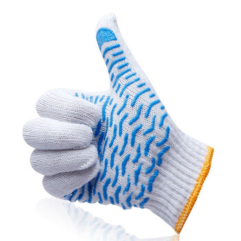 者也（ZYE）尼龙劳保点胶手套 点珠加厚棉纱手套点塑防滑棉线劳防手套 棉纱款蓝色波纹点胶GYZ730 120双 