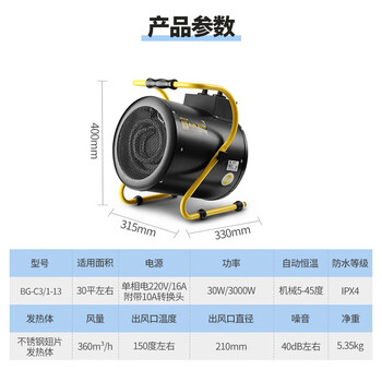 宝工电器（BGE）工业暖风机 商用大面积取暖器电烤火炉 大功率电暖器电暖风热风机 BG-C3/1-13 3kW 220V