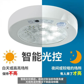 鸣固 消防声光控吸顶灯 LED楼道雷达人体感应灯过道应急照明灯 12W人体感应+消防强启