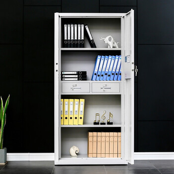 欧思泰保密柜钢制办公资料文件柜防盗柜矮柜通门白旋钮指纹锁双抽屉